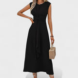 Emilia | Rochie maxi elegantă fără mâneci cu decolteu rotund