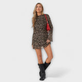 Júlia | Rochie din plasă cu model leopard și mâneci largi
