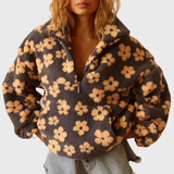 Clara | Pulover din fleece cu guler înalt și model floral