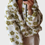 Clara | Pulover din fleece cu guler înalt și model floral