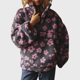 Clara | Pulover din fleece cu guler înalt și model floral