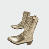 Floare | Cizme cowboy metalice elegante și confortabile pentru purtare zilnică