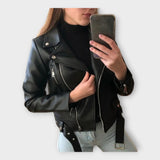 Tuuli | Jachetă modernă din piele cu curea și fermoar