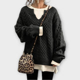 Liilia | Pulover tricotat cu model în relief de palmier, foarte mare