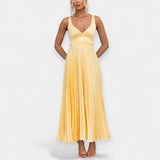 Selena | Rochie maxi plisată în nuanță de galben