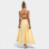 Selena | Rochie maxi plisată în nuanță de galben