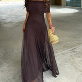 Juliana | Rochie maxi din chiffon cu umerii goi