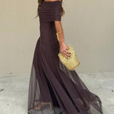Juliana | Rochie maxi din chiffon cu umerii goi