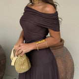 Juliana | Rochie maxi din chiffon cu umerii goi