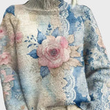 Ulvi | Pulover elegant tricotat cu guler înalt și dantelă
