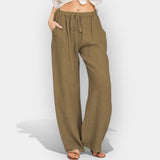 Malika | Pantaloni din in cu linii aerisite