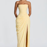 HANNAH | Rochie maxi elegantă cu drapaj și fante înalte