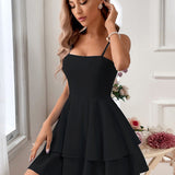 Alice | Rochie mini fără umăr cu fustă în straturi și fundiță
