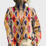 Pulover | Bluză tricotată cu guler înalt și model geometric