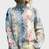 Salme | Pulover tricotat cu guler înalt și model elegant floral