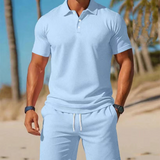 Set de vară pentru bărbați format dintr-o cămașă polo și pantaloni scurți